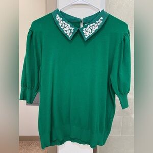 Green Top with Embellished Collar